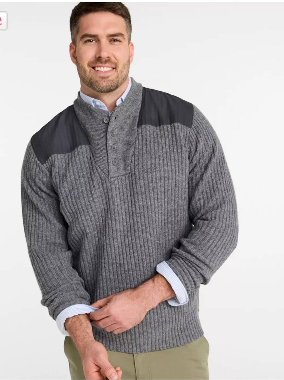 L.L.Bean Men's Commando Sweater, Henley in gray heather